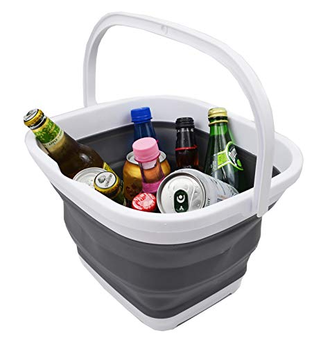 SAMMART 11L (2.9 Gallon) Collapsible Rectangular Handy Bucket (1, White/Grey) - color: White/Grey