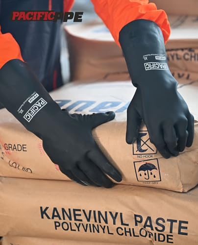 PACIFIC PPE Chemical Resistant Gloves, Heavy Duty Industrial Rubber Gloves, Resist Acid, Alkali and Oil, 12.6", XX- Large - color: 12.6"/Black (1 Pair), size: XXL/11