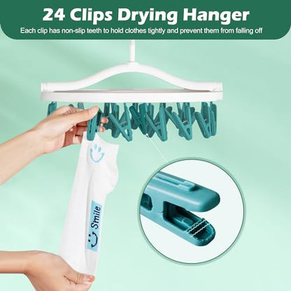 Premium Plastic PP Drying Hanger, Anti-Rusty Drying Rack for Clothes, Socks, Lingeries, Delicates, Drying Hanger with 24 Clips for Baby Clothes, Towels - style: 24 Clips