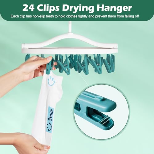 Premium Plastic PP Drying Hanger, Anti-Rusty Drying Rack for Clothes, Socks, Lingeries, Delicates, Drying Hanger with 24 Clips for Baby Clothes, Towels - style: 24 Clips