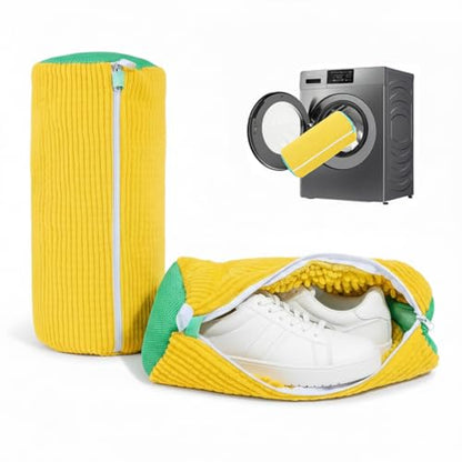 Shoe Washing Machine Bags with Hidden Zipper, 360° Clean Shoe Bag Sneaker - color: Yellow