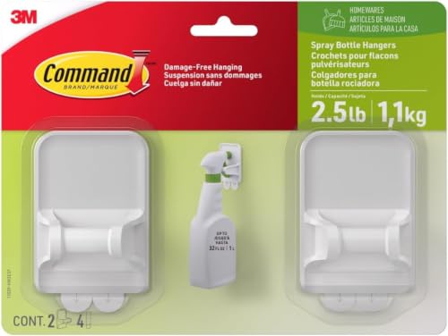 Command Spray Bottle Hangers, Holds up to 32 fl oz, 2 Hangers with 4 Strips, Damage-Free Spray Bottle Holder Wall Mount to Cabinet, Kitchen, or Under Sink (Pack of 6) - size: 2 Spray Bottle Holders (Pack of 6)