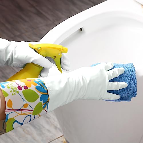 Bamllum 16-Inch Latex-Free Cleaning Gloves, Cotton Flocked Liner, Medium - color: Blue+yellow+white, size: Medium