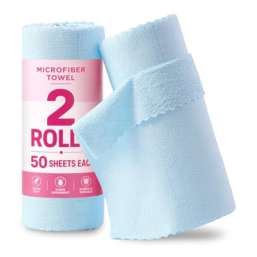 Jessy Home 2 Roll Reusable Paper Towels,100 Sheets Tear Away Microfiber Cleaning Cloth, Lint Free Cleaning Rags for Kitchen, Dishcloth,Household Cleaning Supplies - color: Blue