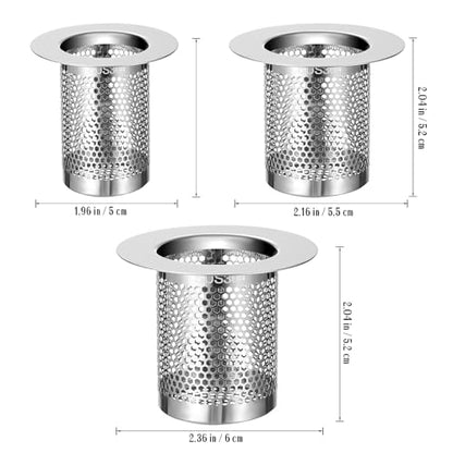 DOITOOL Bathroom Sink Strainer 3Pcs Hair Catcher Shower Drain, Bathtub Drain Cover, Sink Tub Stopper, Deep Stainless Steel Strainer for Bathroom, Fit Hole Size from 1.25 to 2.17