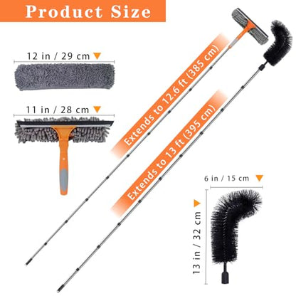 13 FT Gutter Cleaning Tools with 10-Section Extension Pole, Gutter Cleaning Brush, Silicone Squeegee & Window Washer for Gutters, High Windows, Glass & Cars