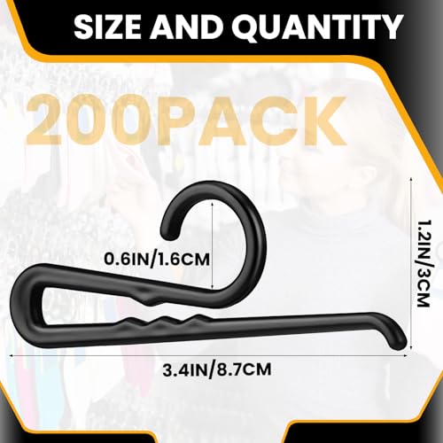 DoubleFill 200 Pcs Plastic Sock Hangers, Long Non Slip Sock Hanger Clip 3.4in Display Hooks, Retail Hanger Clip for Boutiques Shops and Vendor Shows, Black