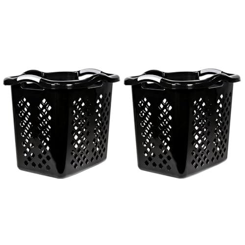 2 bushel laundry baskets with silver handles, black, 2-pack