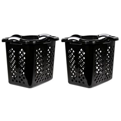 2 bushel laundry baskets with silver handles, black, 2-pack