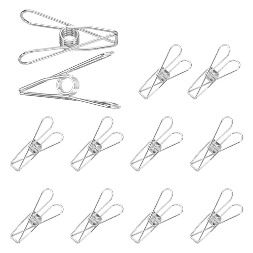 uxcell 12Pcs Clothes Pins for Hanging, 1.2" Metal Clothing Clips Heavy Duty Laundry Spring Pegs, Clothesline Clip Paper Holder Sealer for Holding Clothes, Paper, Food Packages, Silver - color: Silver, size: 1.2"