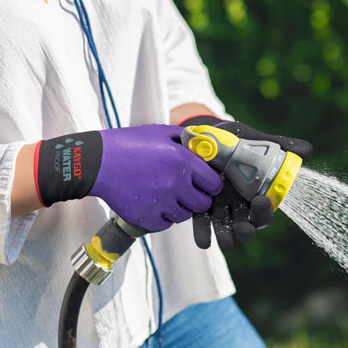 KAYGO Waterproof Work Gloves, Non-Slip Double Latex Coated, KG150 - color: Purple, size: Small
