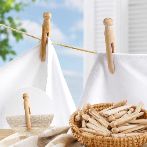 Round Wooden Clothespins, 12pcs Durable Wood Clips Dolly Style Traditional Heritage Clothes Peg Old Fashioned for Outdoor Clothesline Home Kitchen Travel DIY Projects