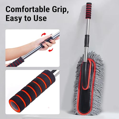 YeewayVeh Car Duster, Scratch-Free Microfiber Cleaning Brush, Gray/Red - color: Gray / Red, size: 1 Pack