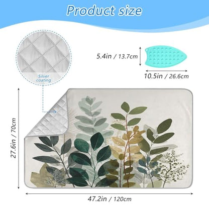 Beige Boho Style Leaves Ironing Mat Portable Ironing Pad Blanket with Silicone Iron Rest for Table Top Travel Heat Resistant Double-Side Using Large 47x28 Inch Foldable - color: Beige Boho Style Leaves