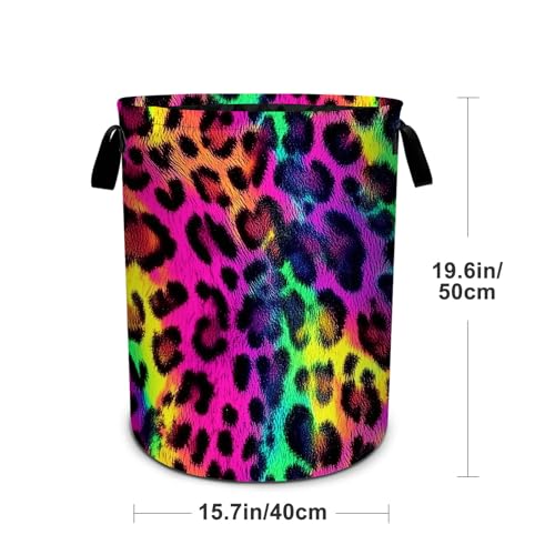 Leopard Laundry Basket Foldable Laundry Hamper With Handles Clothes Storage Bucket Organizer Laundry Bag For Bedroom Bathroom Laundry Storage 19.6 x 15.7 - color: Leopard
