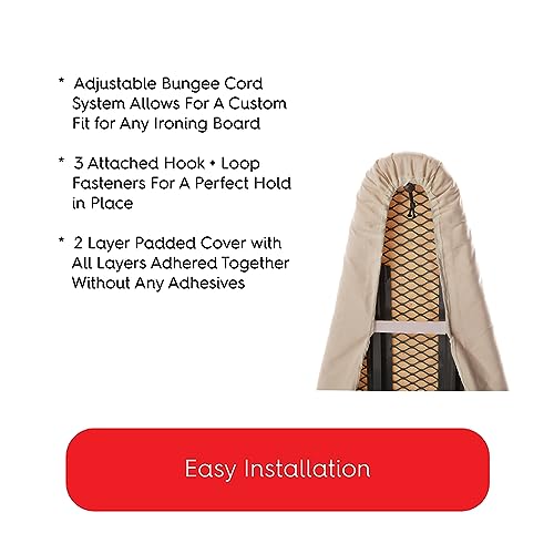 TIVIT Ironing Board Cover 15 x 48 Standard Chemical Free Eco-Friendly Padded Covers - Unbleached, Untreated Natural Cotton & Wool Pad - 2 Layer, 3 Fastener Straps, Pull Bungee Cord - Made in Italy - size: 15x48