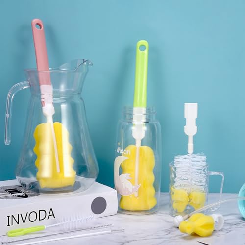 Baby Bottle Cleaning Brush 6-Piece Set Detachable Sponge Bottle Brush, Nylon Milk Bottle Brush, 2PCS Nipple Brush, 2PCS Straw Brush (Green) - color: Green