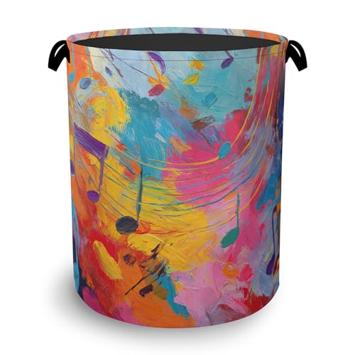 Colorful Music Symbols Laundry Basket,Foldable with Handles Tote Bag Oxford Cloth for Bathroom Bedroom Dirty Clothes Storage Bucket 16" x 20.8" - color: Colorful Music Symbols