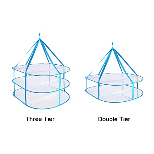2-3 Tier Folded Mesh Clothes Drying Rack, Stackable Sweater Drying Rack, Portable Hanging Laundry Racks with Fixing Band for T-Shirt, Swimsuit, Underwear(Color:3 Tier) - color: 3 Tier