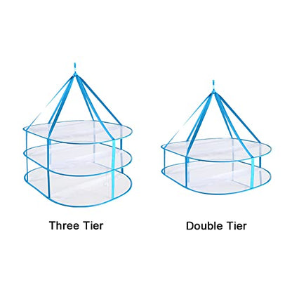 2-3 Tier Folded Mesh Clothes Drying Rack, Stackable Sweater Drying Rack, Portable Hanging Laundry Racks with Fixing Band for T-Shirt, Swimsuit, Underwear(Color:3 Tier) - color: 3 Tier