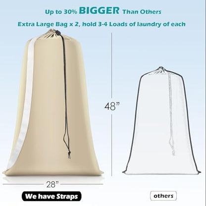 Coomee Heavy Duty Laundry Bag, 2 Pack XXL Nylon Laundry Bags with Straps - color: Beige, size: 48" x 28" x 1"