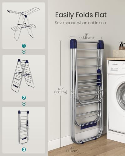 SONGMICS Clothes Drying Rack, Foldable Metal Airer, 51.2 x 19.3 x 61.8 in - color: Blue, size: 51.2"W x 41.7"/47.6"H