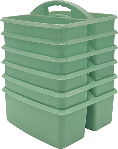 Teacher Created Resources Eucalyptus Green Portable Plastic Storage Caddy 6-Pack for Classrooms, Kids Room, and Office Organization, 3 Compartments