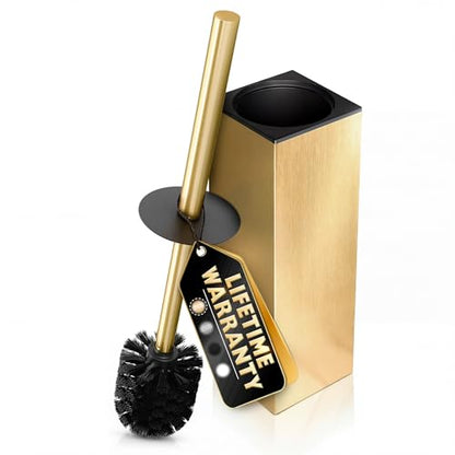 Gold Toilet Brush and Holder Set, Freestanding (Square Shape)