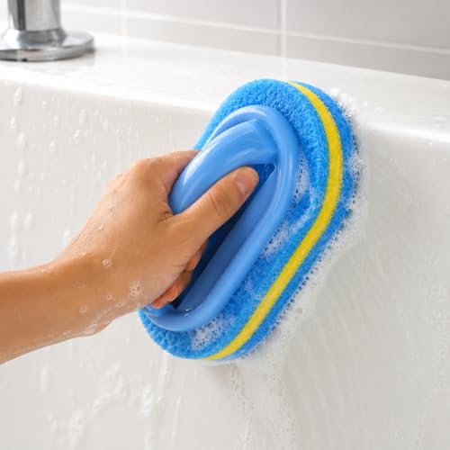 Bath Cleaning Brush, Grip Handle Scrubber for Tile & Sink, Blue - color: Blue