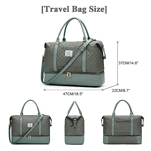 Large Travel Duffle Bag Carry on Weekend Bag with Shoes Compartment Gym Bags for Travel Women Men Waterproof Business Work Overnight Trips Sport Hospital Airplane Travel Essentials Green - color: A20-Green