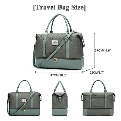 Large Travel Duffle Bag Carry on Weekend Bag with Shoes Compartment Gym Bags for Travel Women Men Waterproof Business Work Overnight Trips Sport Hospital Airplane Travel Essentials Green - color: A20-Green