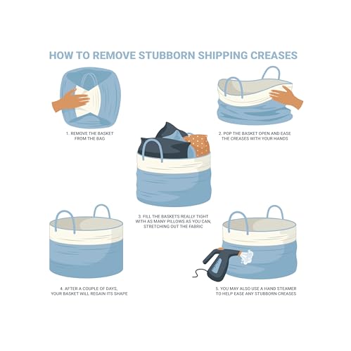 OrganiHaus Round Toy Basket & Blanket Basket, Cotton Rope 20x13" - color: 3-toned Blue, size: Wide