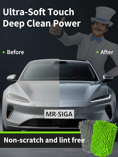 MR.SIGA Microfiber Car Wash Mitt, Chenille Wash Mitt for Car Washing - color: Gray & Green