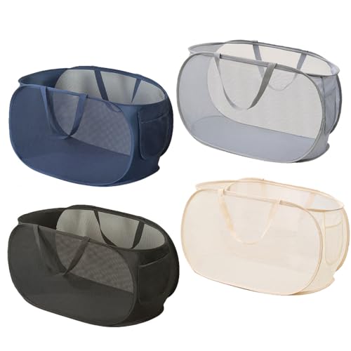 4 Pcs Collapsible Laundry Baskets, Pop-up Laundry Hamper - color: Black/Blue/Beige/Gray