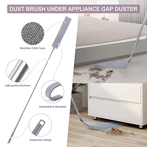 Retractable Gap Dust Cleaner, 3 Microfiber Cloths, 30-100 Inch Handle, Gray - color: Gray