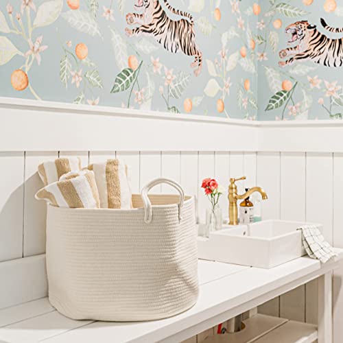 OrganiHaus Round Toy Basket & Blanket Basket, Cotton Rope 20x13" - color: Full Off-White, size: Wide