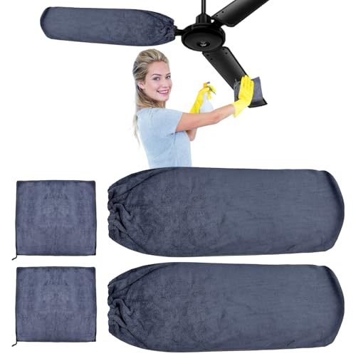 4 PCS Ceiling Fan Duster Kits,100% Microfibre Fan Blade Cleaner for high Ceiling Fan Blades.Machine Washable and Reusable,Includes 2 Ceiling Fan dusters and 2 Microfibre Towels（Grey） (Grey) - color: Gray