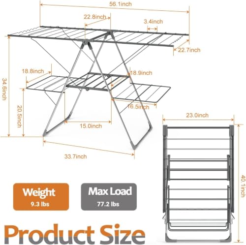 Bigzzia Clothes Drying Rack Foldable, 2-Level Large Laundry Drying Rack - size: Large
