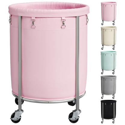 ELYKEN Laundry Basket with Wheels, Round Rolling Laundry Hamper, Pink - color: Pink, size: 190L