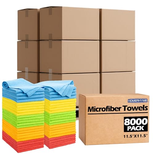 Microfiber Cleaning Cloth, 8000 Pack Cleaning Rags Microfiber Towel Bulk Absorbent Lint-Free WashCloths, All-Purpose Towels for Cars, Shop, Automotive, Garage, Home Kitchen 11.5"*11.5" - color: Assorted, style: 8000 Pack