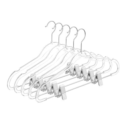 MIZGI Slim Clear Chrome Pants & Skirt Hangers (20 Pack) – Adjustable Clips & Hooks, Transparent Non-Felt, Space-Saving for Dresses, Shirts, Blouses - color: Clear/Silver, size: 20-Pack