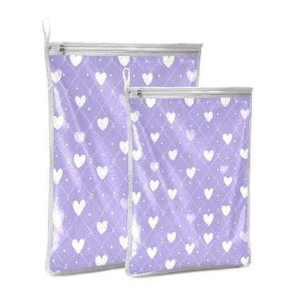 Mesh Laundry Bags Lingerie Bags for Washing Delicates 2 PCS Durable Wash Bag with Zipper Small and Medium Washable Diamond Grid Purple Hearts - color: Diamond Grid Purple Hearts