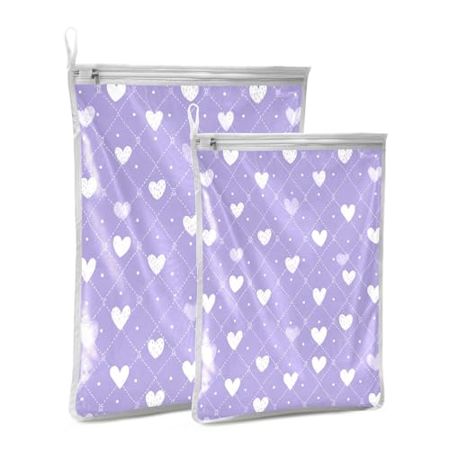 Mesh Laundry Bags Lingerie Bags for Washing Delicates 2 PCS Durable Wash Bag with Zipper Small and Medium Washable Diamond Grid Purple Hearts - color: Diamond Grid Purple Hearts