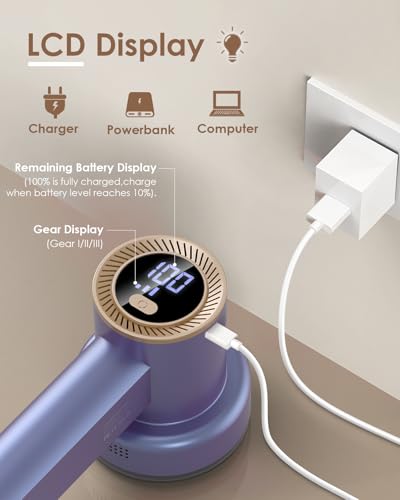 HOMEASY Fabric Shaver, Rechargeable Lint Remover for Clothes Purple - color: Purple