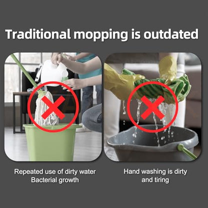 Spin Mop and Bucket Set with Self Separation Dirty and Clean Water System Self Wringing 360° Rotating Clean Mop-Head for Hardwood Tile Marble Floors with 6pads