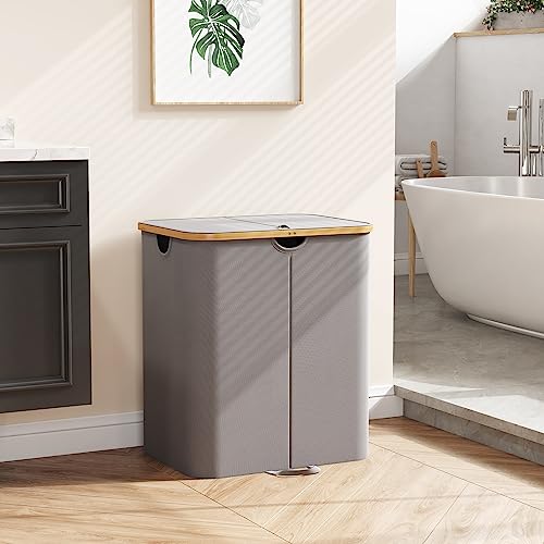 Lifewit 120L Double Laundry Hamper with Lid and Removable Bag, Gray - color: Charcoal Gray, size: 120L