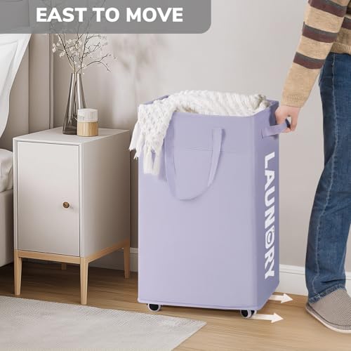 Goodpcik 2-Pack Rolling Laundry Hamper with Wheels, Hamper for Dorm, 75L - color: Light Purple 2-Pack