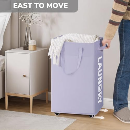 Goodpcik 2-Pack Rolling Laundry Hamper with Wheels, Hamper for Dorm, 75L - color: Light Purple 2-Pack