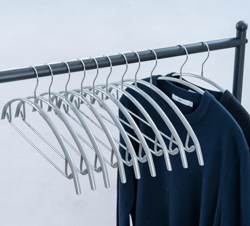 16.5 Inch Pack of 20 No Shoulder Bumps Non-Slip Rubber Coating Contour Metal Hangers, Sweater Hanger, Suit Hanger with Pants Bar (Silver) - color: Silver, size: Pack of 20