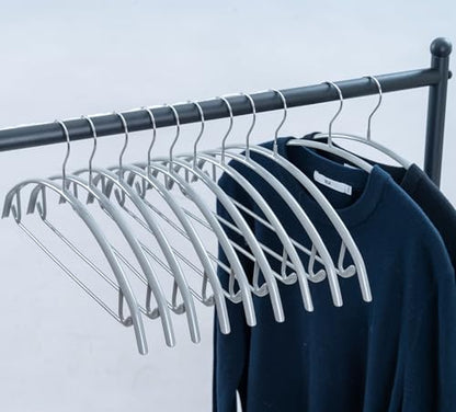 16.5 Inch Pack of 20 No Shoulder Bumps Non-Slip Rubber Coating Contour Metal Hangers, Sweater Hanger, Suit Hanger with Pants Bar (Silver) - color: Silver, size: Pack of 20